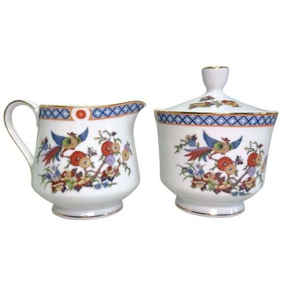 Vtg China Garden Fine China Sugar Bowl w/Lid & Creamer Cup Set Porcelain Japan - Picture 1 of 15